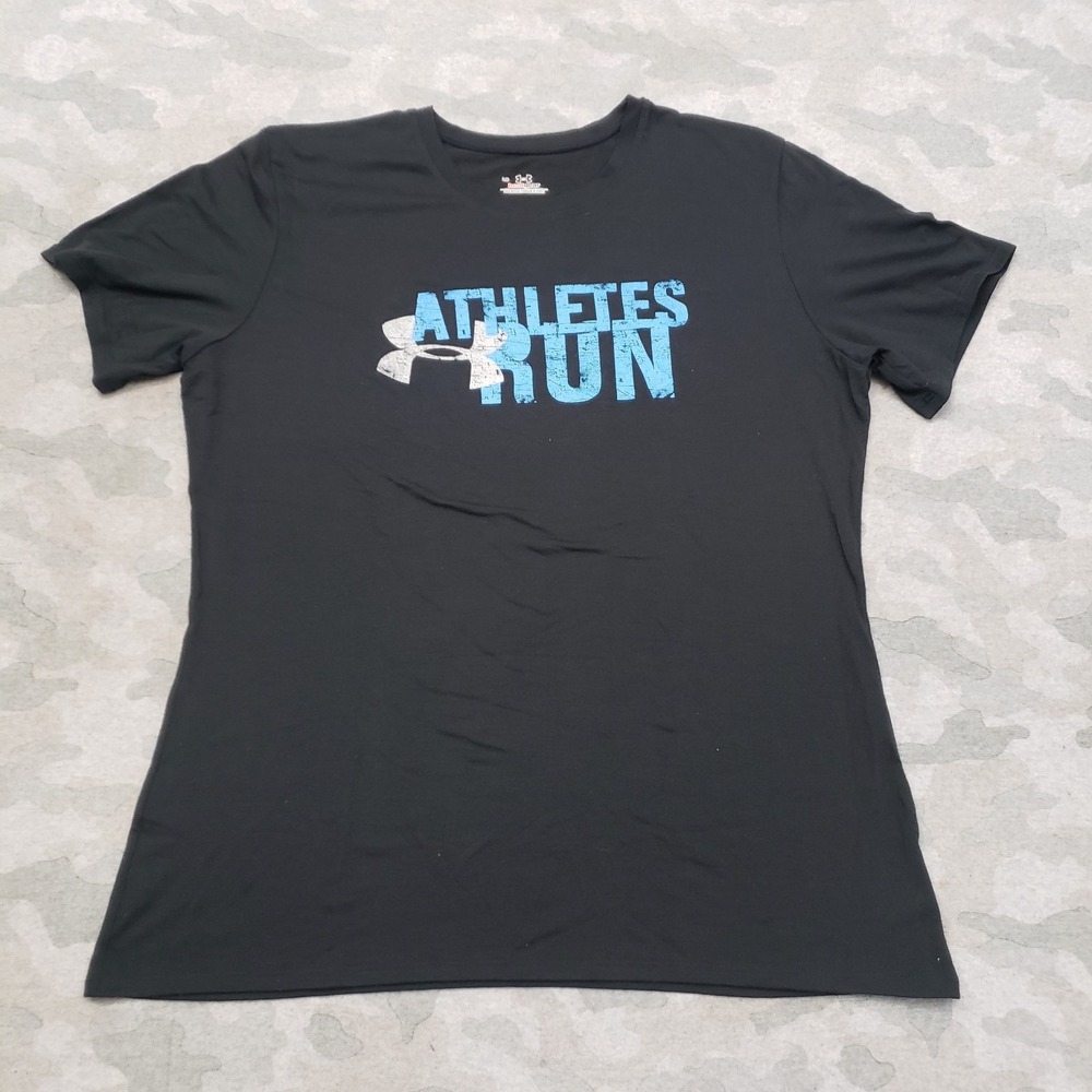 Under Armour Top Womens Large Black Athletes Run Heatgear Short Sleeve